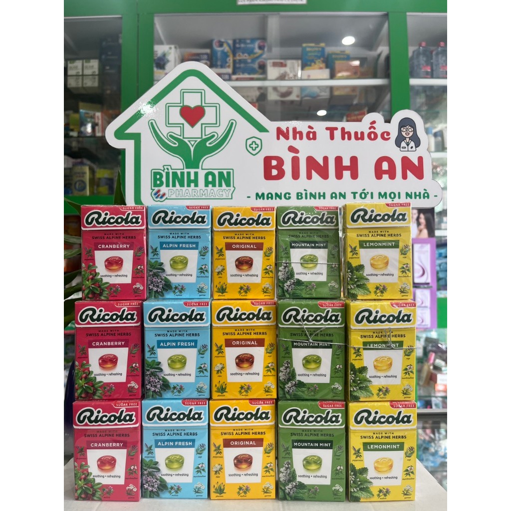 Kẹo ngậm ho thảo mộc Ricola 5 vị - Giảm ho, dịu mát họng, giảm đau rát cổ họng hộp giấy 40g - NT Bình An