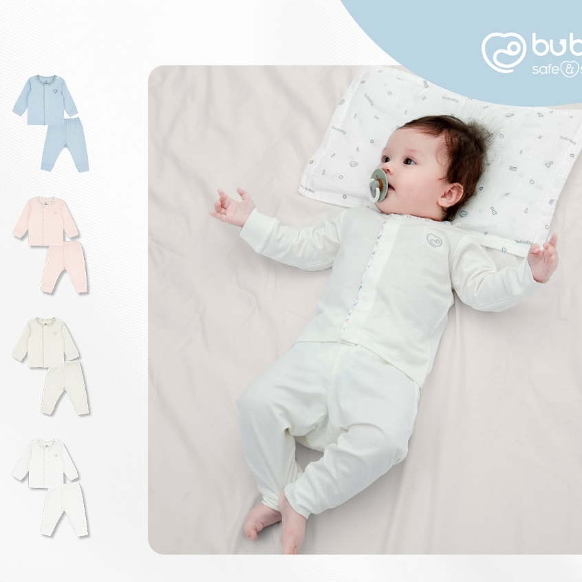 Bộ dài tay cài giữa sợi tre bambus BU cho bé 0m - 9m