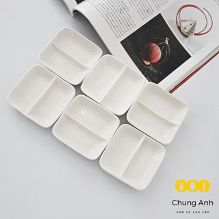 Đĩa chấm 2 ngăn trắng trơn đựng gia vị - Sứ Minh Châu