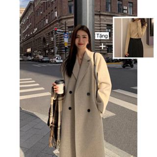 [Sẵn] Áo Khoác Dạ Nữ Dáng Dài Qua Gối Áo Măng Tô Dạ Áo Khoác Nữ Form Rộng Dáng Dài Cổ Bẻ Áo Khoác Nữ Mùa Đông AD2308