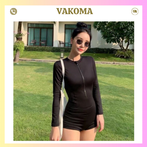 Bikini đồ bơi đi biển 1 mảnh khoá kéo form short kín đáo VAKOMA TT85