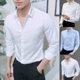 Áo Sơ Mi Nam Dài Tay Phối Họa Tiết Chữ Ký Cổ Áo Thời Trang PONIVALAZA Cao Cấp Phong Cách Hàn Quốc Sành Điệu