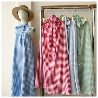 [CC] Đầm maxi cổ yếm vải caro