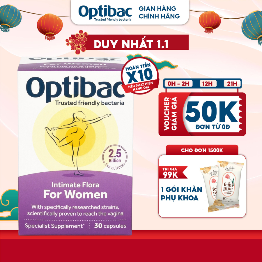 Men vi sinh bổ sung lợi khuẩn phụ khoa Optibac tím Probiotics For Women cho phụ nữ, mẹ bầu, sau sinh tăng sức đề kháng