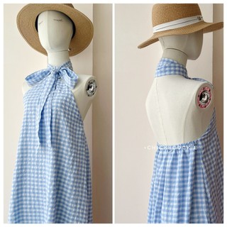 [CC] Đầm maxi cổ yếm vải caro