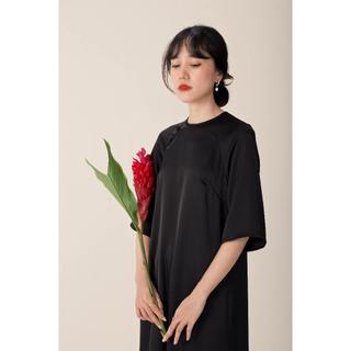 Chicka Chicka - ÁO DÀI lụa tô châu cổ tròn Sài Gòn màu đen (KHÔNG KÈM QUẦN)