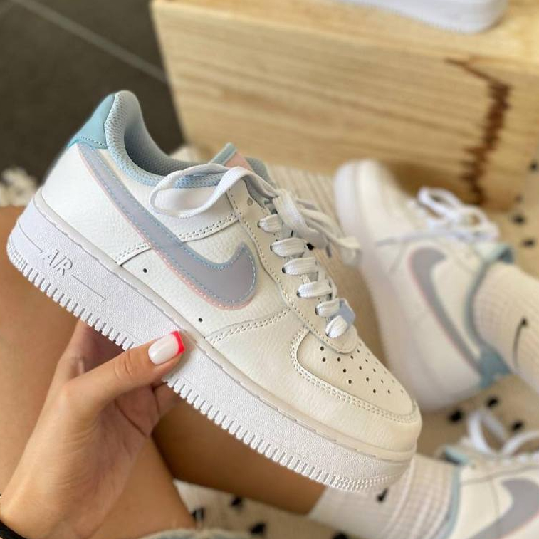 Giày Air Force 1 Low LV8 Double Swoosh Light Armory Blue, Giày AF1 LV8 Xanh Hồng Cho Nữ Full Bill Box