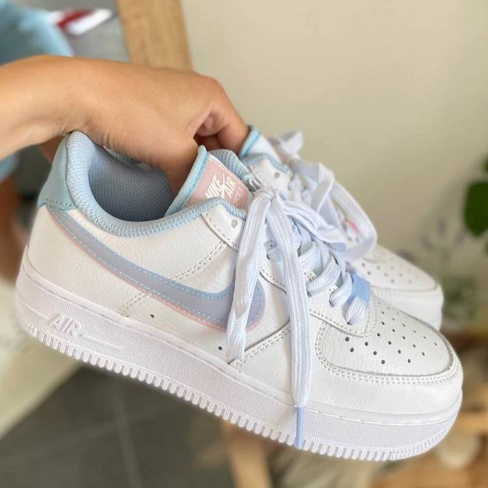 Giày Air Force 1 Low LV8 Double Swoosh Light Armory Blue, Giày AF1 LV8 Xanh Hồng Cho Nữ Full Bill Box