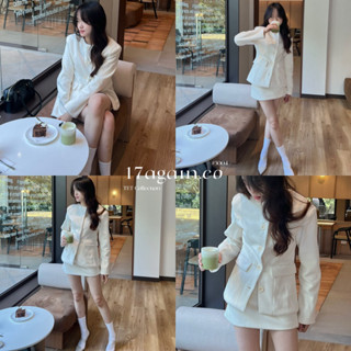 LISA SET (ẢNH THẬT - HÀNG CÓ SẴN) Set dạ trắng áo khoác chiết eo mix chân váy phong cách Hàn Quốc MÃ 3004