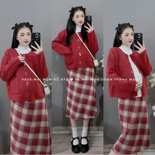 Chân Váy Bầu Dạ Kẻ thời trang trẻ trung- công sở