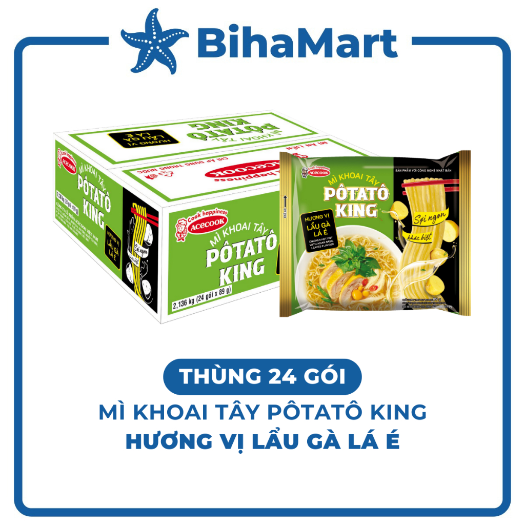 [THÙNG 24 GÓI] - ACECOOK - Pôtatô King vị Lẩu gà lá é/ Mì Potato King Lẩu gà lá é (89g/gói) - Mì khoai tây - Mì pô t