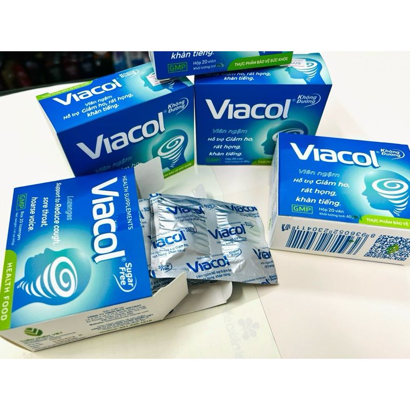 Viên ngậm không đường Viacol Health Food hỗ trợ giảm ho, rát họng