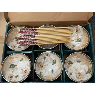 Bộ 6 bát + 6 đôi đũa hoa trà