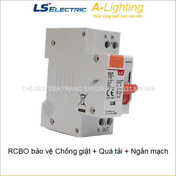 RCBO bảo vệ chống giật quá tải ngắn mạch Aptomat Át tô mát 1 pha 2 cực 2P 3Á 6A 10A 16A 20A 25A 32A 30mA 4.5kA RKP LS