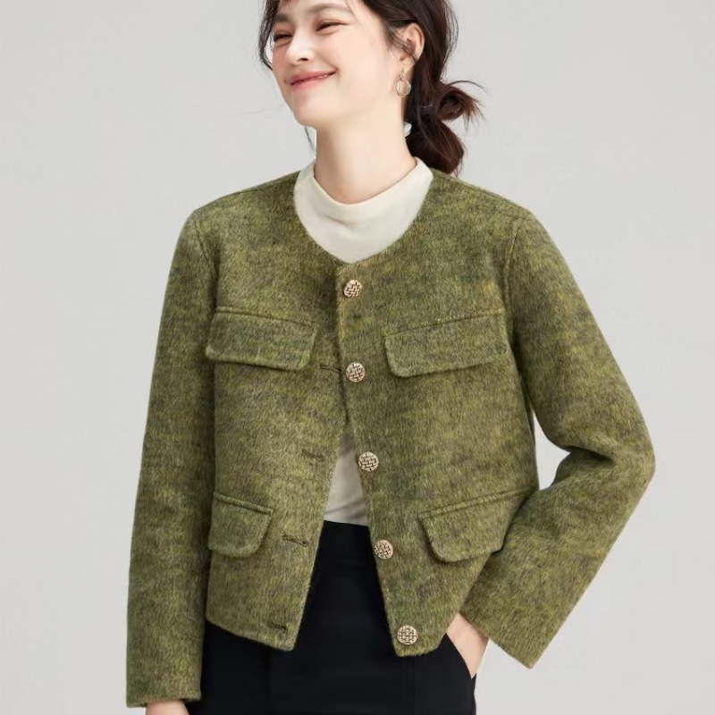 Áo khoác dạ ngắn len cashmere cổ tròn cao cấp sang trọng Chillgals 2023 4 màu