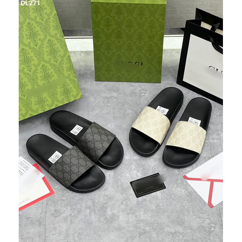Dép lê vân trắng xám hoạ tiết quai monogram - dép lê cao cấp full box bill