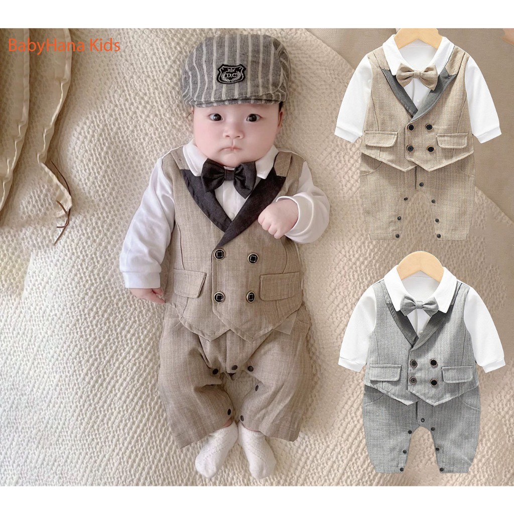 Bodysuit Cho Bé Trai, Body Công Tử Lót Nhung Bé Trai, Bộ Vest Dài Tay 4 Khuy Ấm Áp Cho Trẻ tù 0-12 tháng