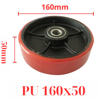 Bánh xe nâng tay PU160x50, bánh xe đẩy hàng, bánh xe kéo hàng màu đỏ.