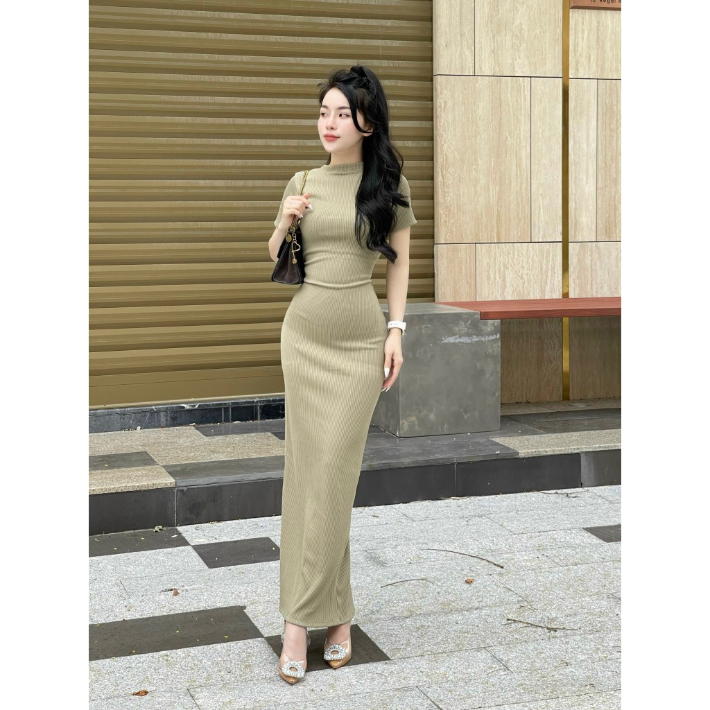 VÁY BODY CỔ TRÒN TAY CON THUN GÂN  TRUNG | BigBuy360 - bigbuy360.vn