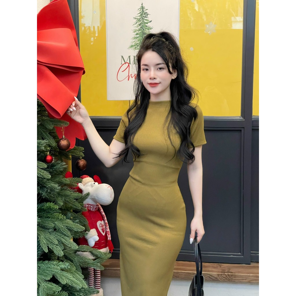 VÁY BODY CỔ TRÒN TAY CON THUN GÂN  TRUNG | BigBuy360 - bigbuy360.vn