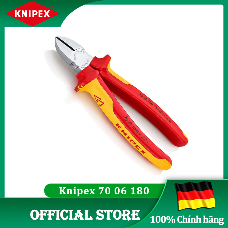 Kìm Cắt Mặt Chéo 180mm Cách Điện 1000 Volt KNIPEX 70 06 180 - [chính hãng Đức/Germany giá rẻ]