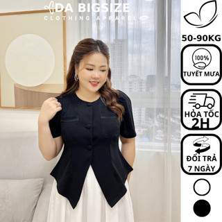 DA BIGSIZE - Áo Kiểu Nữ , Áo Bigsize Cổ Tròn Ngắn Tay 2 Túi Viền 100% Chất Tuyết Mưa Xịn Dành Cho Người Mập 50-90kg
