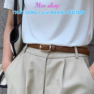 Thắt lưng nữ bản nhỏ mặt nhỏ vàng basic không viền TL037 da đẹp - dây nịt lưng quần tây vải đơn giản Meo shop