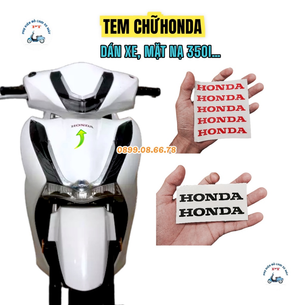 Tem Chữ Honda - Dán Mặt Nạ, Thân Xe Máy SH, Air Blade, Lead, SH Mode, Vision - Màu Đỏ, Đen - Giá 1 chữ