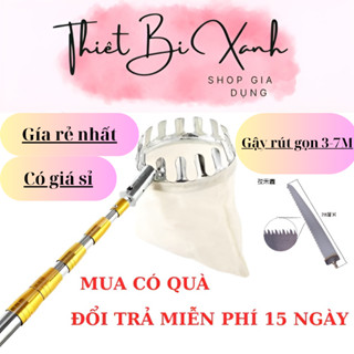 Dụng cụ gậy hái trái cây, sào hái trên cao rút gọn 3-7m kèm đầu vợt đường kính 16cm hái quả dễ dàng.