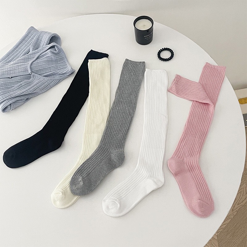 Tất len dệt kim nữ dài đến đầu gối màu trơn phong cách JK Hàn Quốc F307 | BigBuy360 - bigbuy360.vn