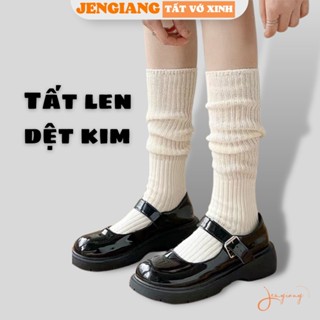 Tất len dệt kim nữ dài đến đầu gối màu trơn phong cách JK Hàn Quốc F307