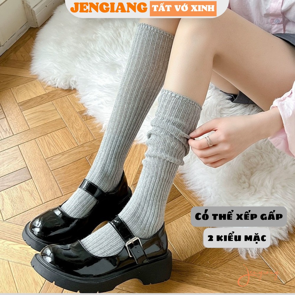 Tất len dệt kim nữ dài đến đầu gối màu trơn phong cách JK Hàn Quốc F307 | BigBuy360 - bigbuy360.vn
