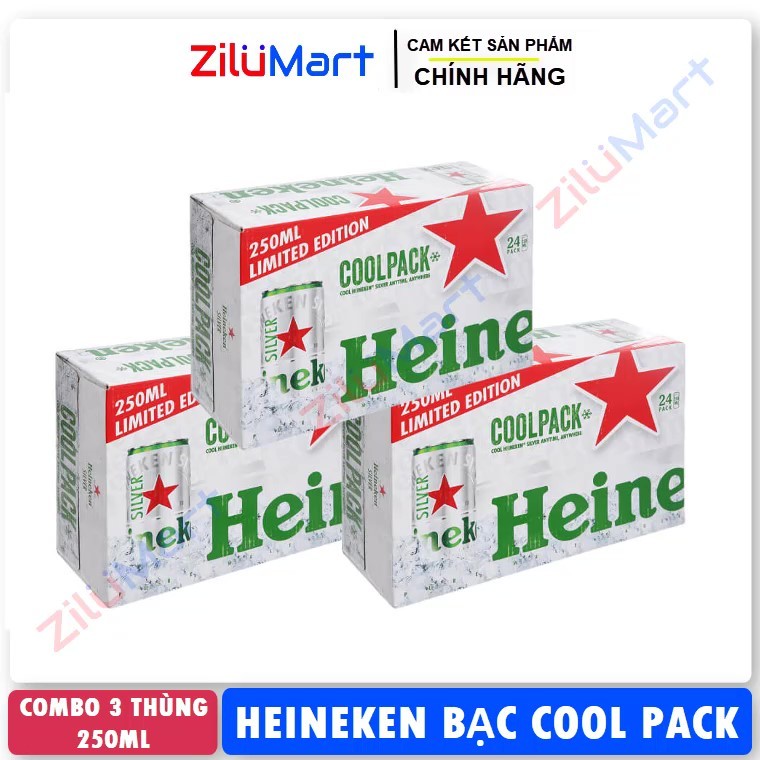 Bia Heineken Bạc Cool Pack (combo 3 thùng) loại 250ml