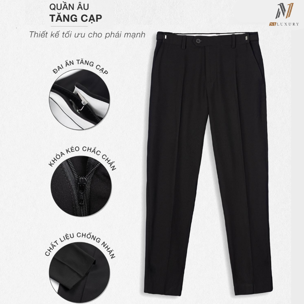Quần âu nam cạp cao N1LUXURY sidetab tăng cạp ống rộng co dãn nhẹ 4 chiều thoáng mát không bai xù. Chính hãng