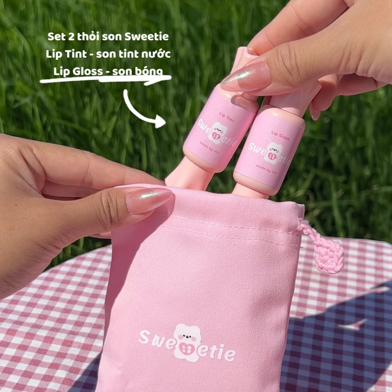 Set son bóng và son tint lì Lip Gloss & Lip Tint Sweetie - Uni handmade