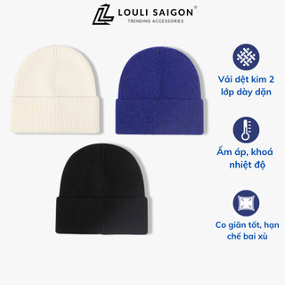 Mũ len nam nữ sợi len cừu cao cấp louli saigon, nón len trơn dệt kim 2 lớp dày dặn phong cách hàn quốc b01