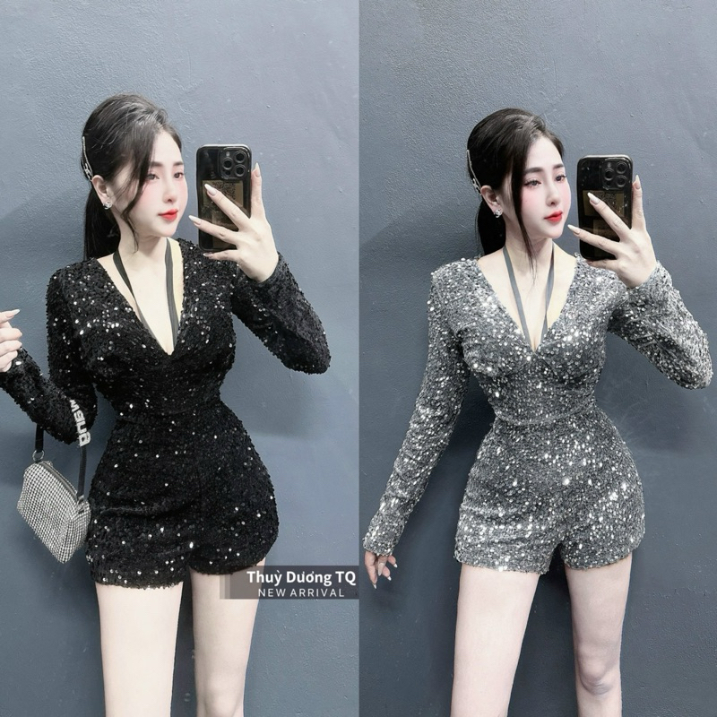 Jumpsuit kimsa cổ V bling đi bar, đi tiệc