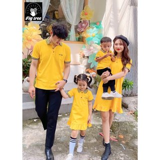 Combo Áo Váy Thun Gia Đình Polo Fig Tree Màu Vàng Hàng Thiết Kế Đủ Size Kèm Hình Cận Cảnh