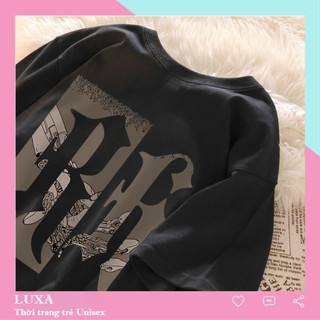 Áo thun tay lỡ unisex nam nữ Chữ RR LUXA, Áo phông unisex form rộng