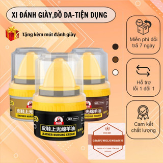 Xi đánh bóng giày, Xi kem dưỡng da làm bóng nhanh đồ da, giày dép 50g, tặng kèm mút