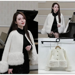 Áo khoác dạ nữ tay lông thỏ tiểu thư hàng QCL1