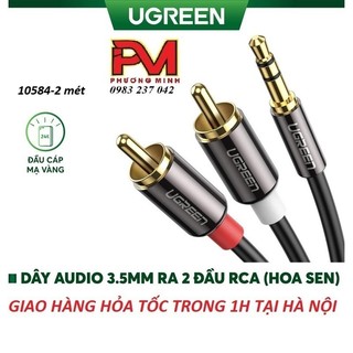 Dây loa 3.5mm sang 2 đầu AV 2m CHÍNH HÃNG UGREEN 10584 - Dây AV 3.5 ra 2 đầu RCA