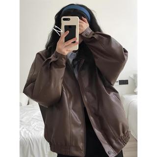 Áo khoác da nâu bomber da nâu unisex Hàn Quốc chất liệu cao cấp Chaiko Studio