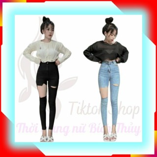 [ MẪU MỚI ] Quần jean nữ rách kiểu, quần bò nữ lưng cao dáng ôm rách đùi cực đẹp chất vải dày dặn co giãn