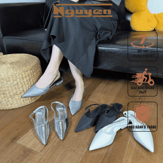 Giày sục gót 3p Nguyễn Gia mũi nhọn bít mũi quai đính lắc đá N138
