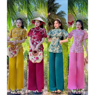 Set lam cổ tàu , nút sò , tay bí , lụa mango