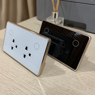 Ổ điện thông minh Tuya Wifi, Ổ cắm điện thông minh Zigbee Tuya kính cường lực viền nhôm cao cấp