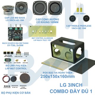 Combo chế loa bluetooth đầy đủ 2.0 2x30W dáng Acton - củ loa LG 3inch - treble Peerless