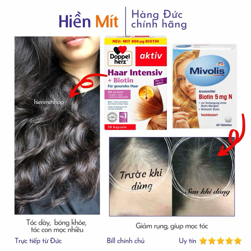 Viên dưỡng mọc tóc con Biotin Đức Mivolis Haar Intensiv giảm rụng