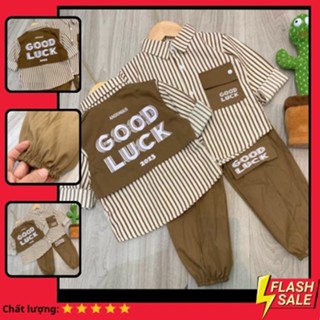 Bộ sơ mi kẻ chất đũi xốp hàn cho bé trai size 10-30kg ( dưới 1m30)